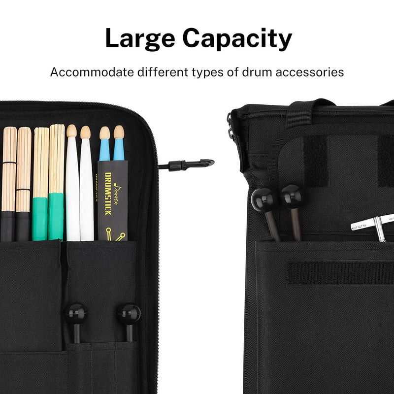Donner Drumsticks Bag, Large Capacity Drum Sticks Bag Portable Drumstick Bags for Drumsticks, Drum Key, Drum Wire Brushes, Resonance Pad and Mallets (Black)