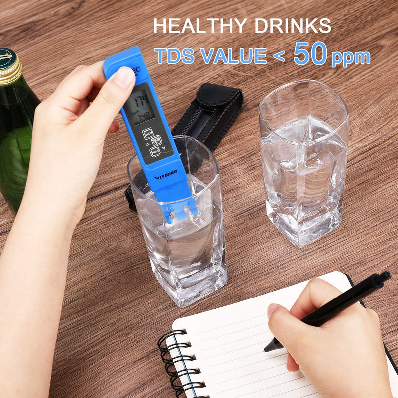 VIVOSUN pH and TDS Meter Combo, 0.05ph High Accuracy Pen Type pH Meter ± 2% Readout Accuracy 3-in-1 TDS EC Temperature Meter for Hydroponics, Household Drinking, and Aquarium, UL Certified