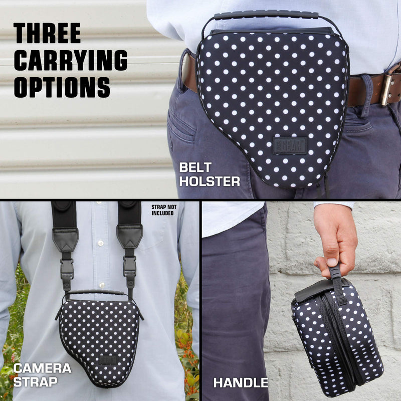 USA GEAR Hard Shell DSLR Camera Case (Polka Dot) with Molded EVA Protection, Quick Access Opening, Padded Interior and Rubber Coated Handle-Compatible with Nikon, Canon, Pentax, Olympus and More Polka Dot - Standard