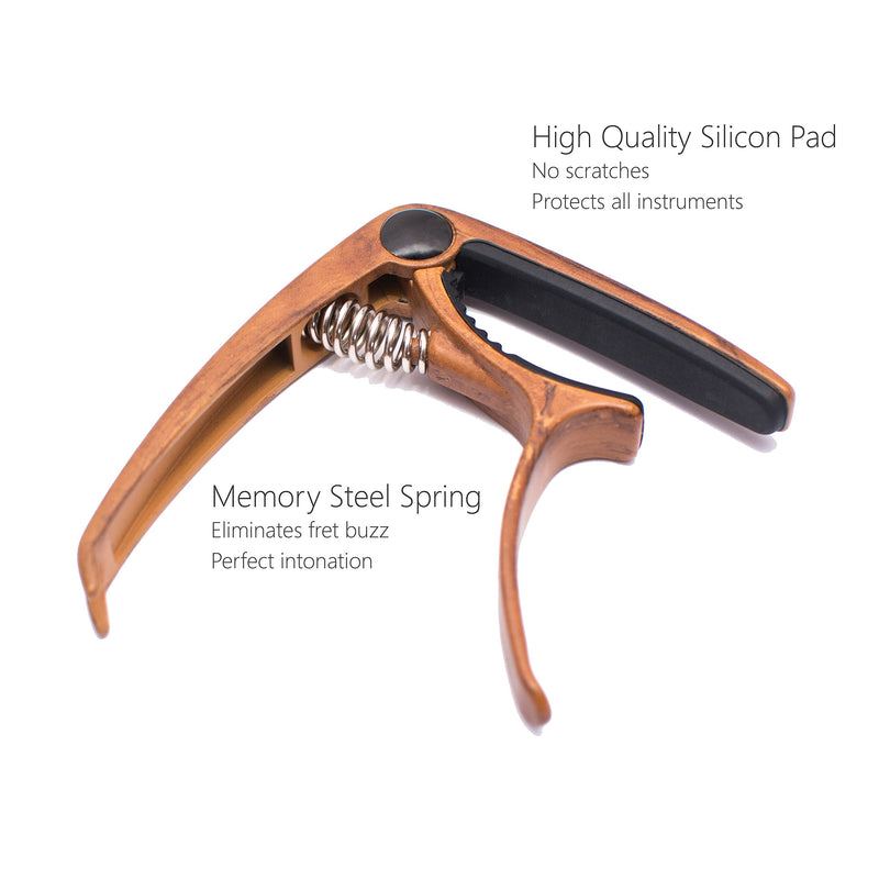 Single Handed Quick Change Guitar Capo - Lightweight, Easy To Move Clamp For Acoustic, Classical & Electric Guitars, Ukulele, Banjo & Bass - No Fret Buzz & No Scratches - Bonus Pouch