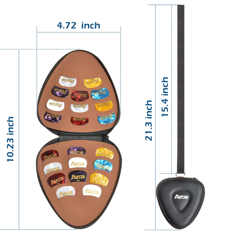 AZOR Guitar Picks Holder Case Bag with 22pcs Acoustic Electric Guitar Colorful Picks Variety Pack Picks Storage Pouch Box, PU leather Guitar Plectrums Bag with Lanyard, Gift for Guitarist