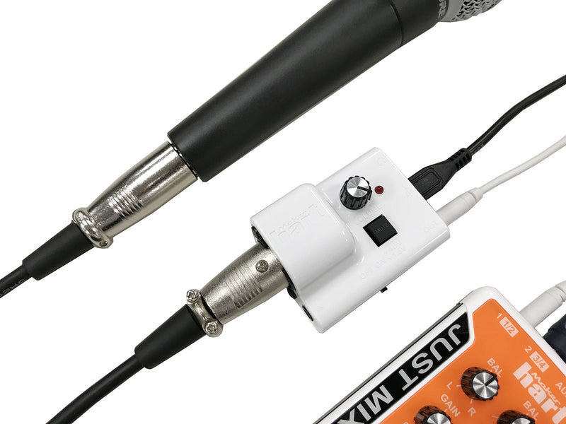 Maker Hart Just Mic Power - Mini Preamp for Providing Phantom Power to Condenser and Electret Microphones | XLR, 1/8" Input + 1/8" Output White