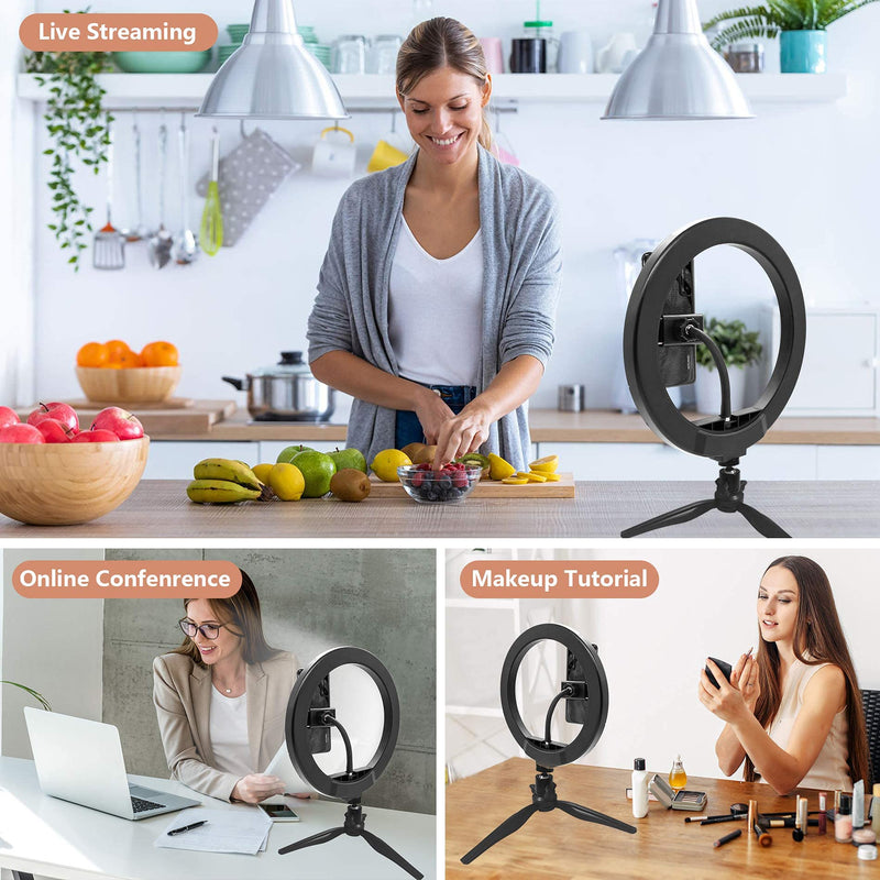 Desk Ring Light with Stand and Phone Holder, SUMCOO 10" Dimmable Desktop Selfie Ring Light for Makeup/Live Stream/Online Conference, Compatible with iPhone & Android Phone 10 inches with 2 phone holders