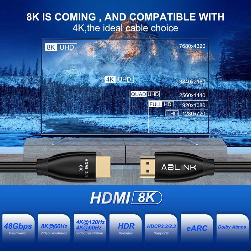 8K HDMI 2.1 Cable 10 ft, Certified Ultra High Speed HDMI Cable 48Gbps, 8K 60Hz 4K 120Hz Support eARC HDR Compatible with RTX3090 LG C9 PS5 Xbox One Copper HDMI 2.1 cable 10ft 8K