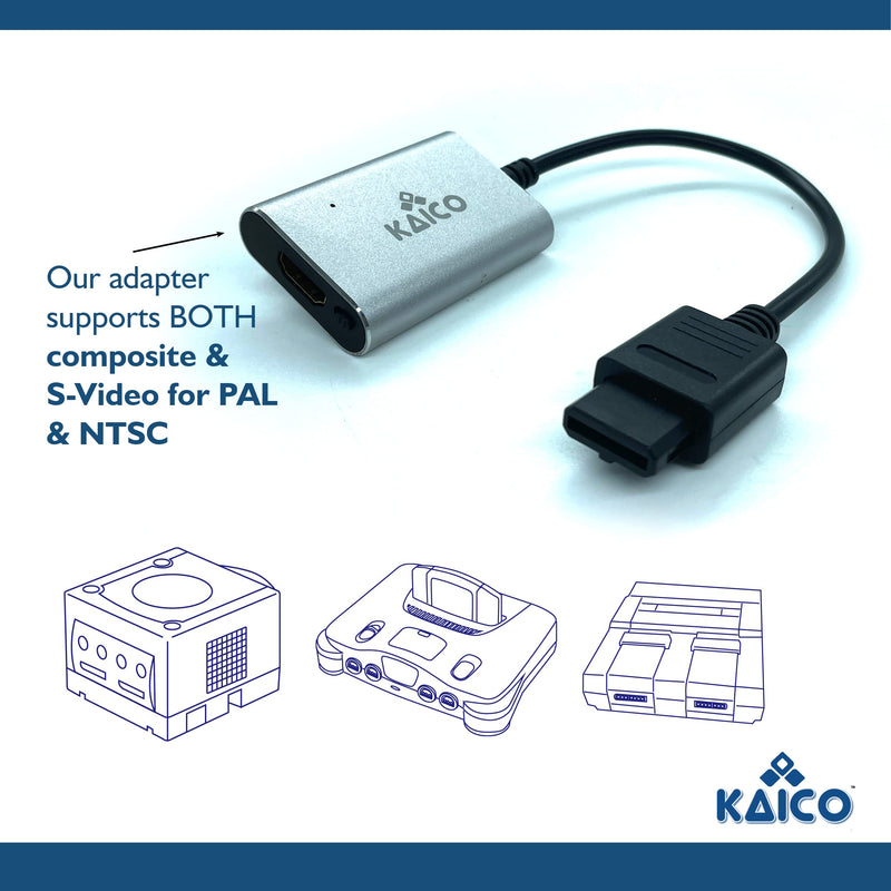 Kaico HDMI Adapter for Nintendo SNES Famicom SFC N64 and GC with S-Video and Composite Support - Passthrough Plug and Play HDMI Adaptor Convertor by Kaico