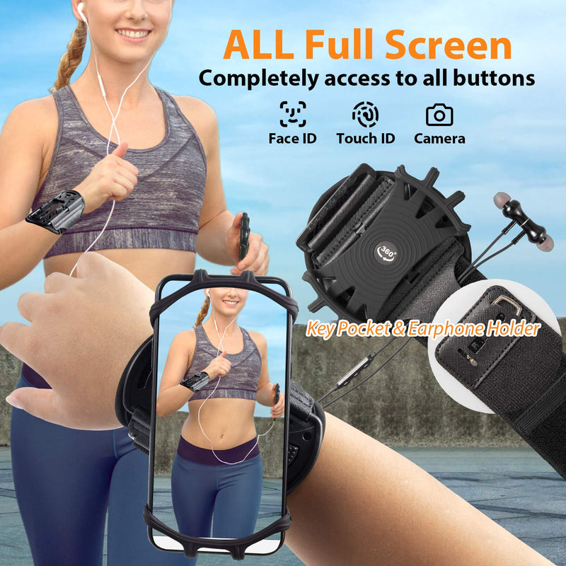 HLOMOM Wristband Phone Holder for iPhone 12/12 Pro Max/XR/11/X/8 Plus/8/7/6 Plus Detachable Sports Wristband, Running Phone Holder for Cell Phones 4''-6.5''Phones, 360°Rotatable with Key Holder S (Arm-circumference: 14-28cm)