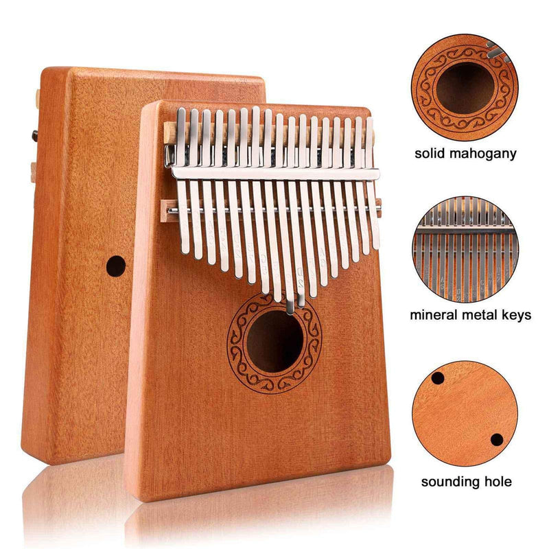 Kalimba Thumb Piano with Box Kalimba 17 Keys Finger Piano Gifts for Kids Adult Beginners African Solid Mahogany Wood Mbira Sanza Portable Musical Instrument with Tune Hammer and Study Instruction