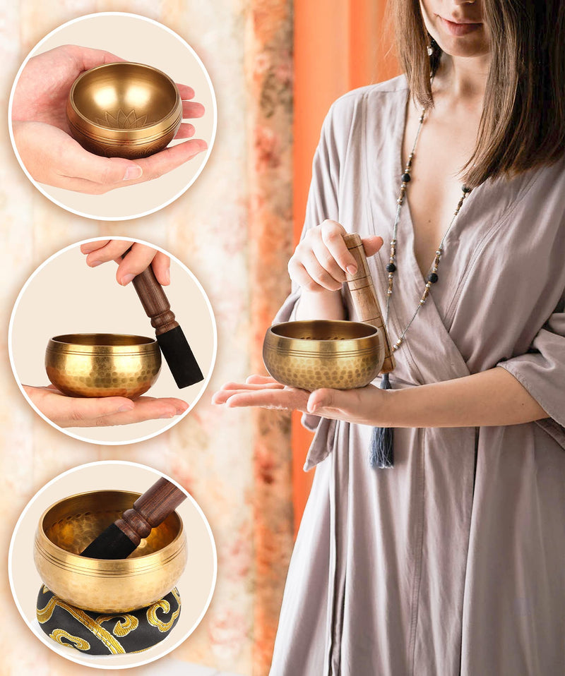 [AUSTRALIA] - Tibetan Singing Bowls Set-100% Handmade Sound Bowl Meditation Set for Meditation, Yoga, Chakra, Sound Healing, Perfect Christmas Gifts for Women (3.15" Classic Hammered) 3.15" Classic Hammered 