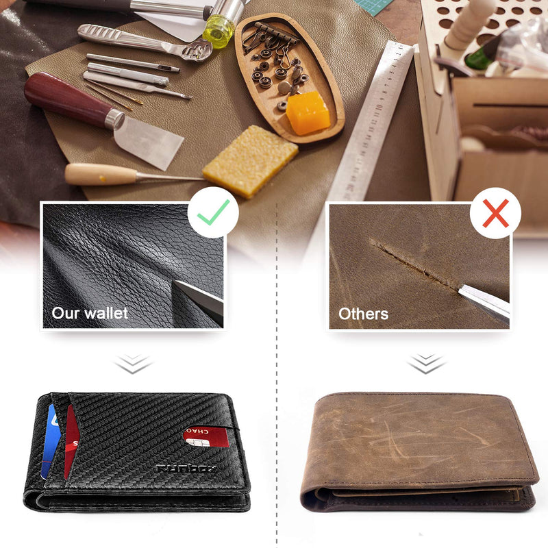 RUNBOX Slim Wallets for Men with RFID Blocking & Minimalist Mens Front Pocket Wallet Leather Black