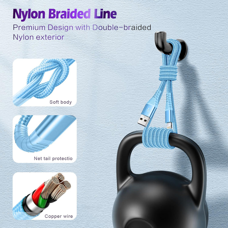 [Apple MFi Certified] iPhone Charger, 3 Pack 6FT USB Lightning Cable Fast Charging Nylon Braided iPhone Charger Cord Compatible with iPhone 14/13/12/11 Pro Max/XS MAX/XR/XS/X/8/7/Plus/6S/6/SE/5S/iPad