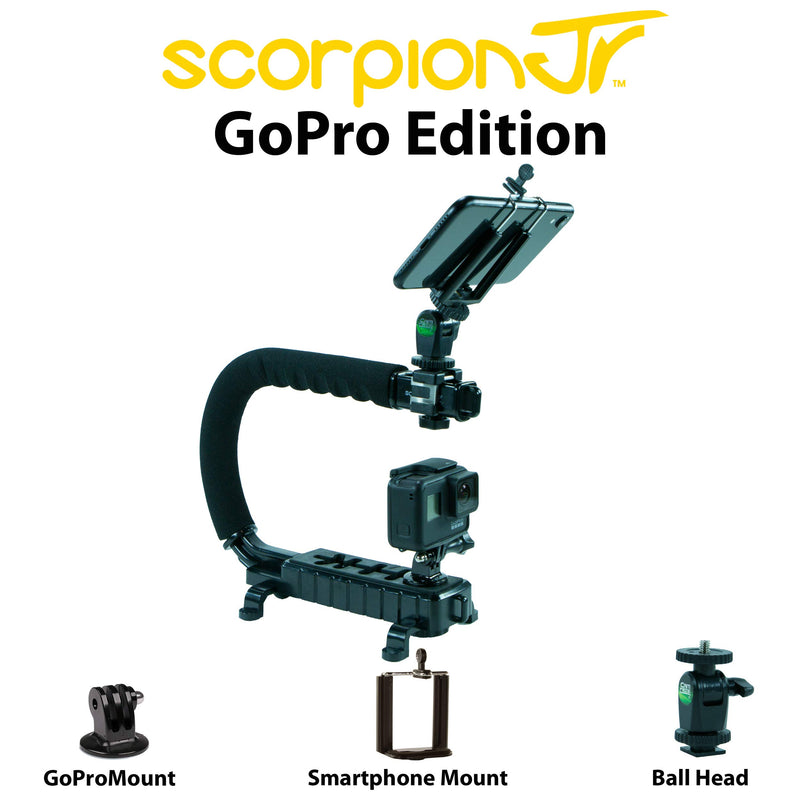 [AUSTRALIA] - Cam Caddie Scorpion Jr Triple Shoe Camera Stabilizer Bundle – Stabilizing Steadicam Handle with Cold Shoe Mount for Camcorders and Smartphones - Black - Action Edition 