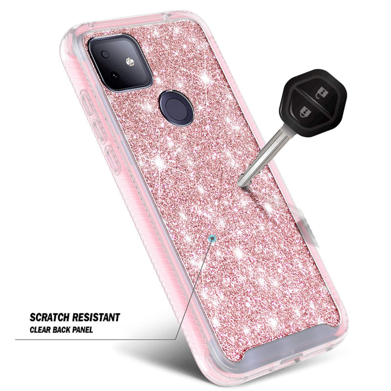 NZND Case for T-Mobile REVVL 4 Plus with Built-in Screen Protector, Full-Body Protective Shockproof Rugged Bumper Cover, Impact Resist Durable Phone Case -Glitter Rose Gold Glitter Rose Gold