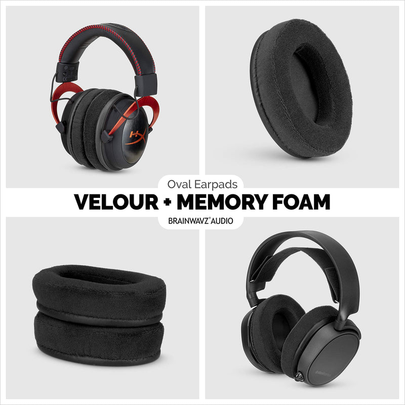 Brainwavz Velor Replacements Ear Pads - for ATH-M50X, SHURE, AKG, HifiMan, ATH, Philips, Fostex Velour Memory Foam Earpads & Many Over The Ear Headphones, Oval Black