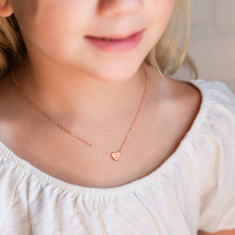 Turandoss Tiny Heart Initial Necklaces for Girls - 14K Rose Gold Filled Heart Pendant Handmade Dainty Heart Letter Initial Necklaces for Teen Girls Kids Jewelry Gifts A