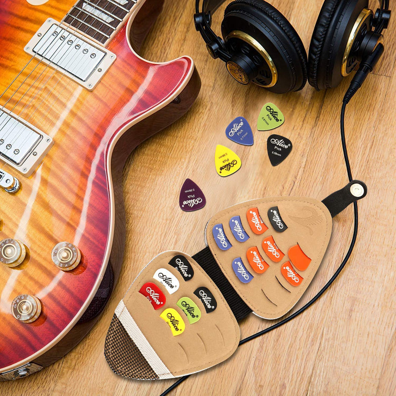 Guitar Picks Holder Case PU Leather Guitar Plectrums Bag Case with 20Pcs Mixed Thickness Variety Pack Colorful Acoustic Electric Guitar Picks Gift for Guitar Players