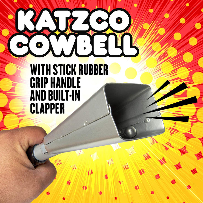 Katzco Cowbell with Stick Rubber Grip Handle and Built-in Clapper - 10 Inch Steel - Great for Weddings, Sport Events, Farms and Rodeos, Birthday Parties, Marching Bands, and Musical Events