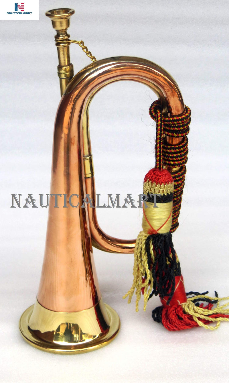 Nautical-Mart Brass And Copper Blowing Bugle Horn 10.6\" Inch Signal Musical Instrument Classic Style With Beautiful Colourful Rope Binding