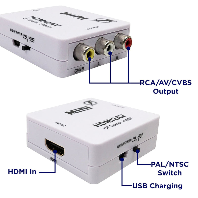 1080P HDMI to AV 3RCA CVBs Composite Video Audio Converter Adapter Supporting PAL/NTSC with USB Charge Cable for PC Laptop Xbox PS4 PS3 TV STB VHS VCR Camera DVD