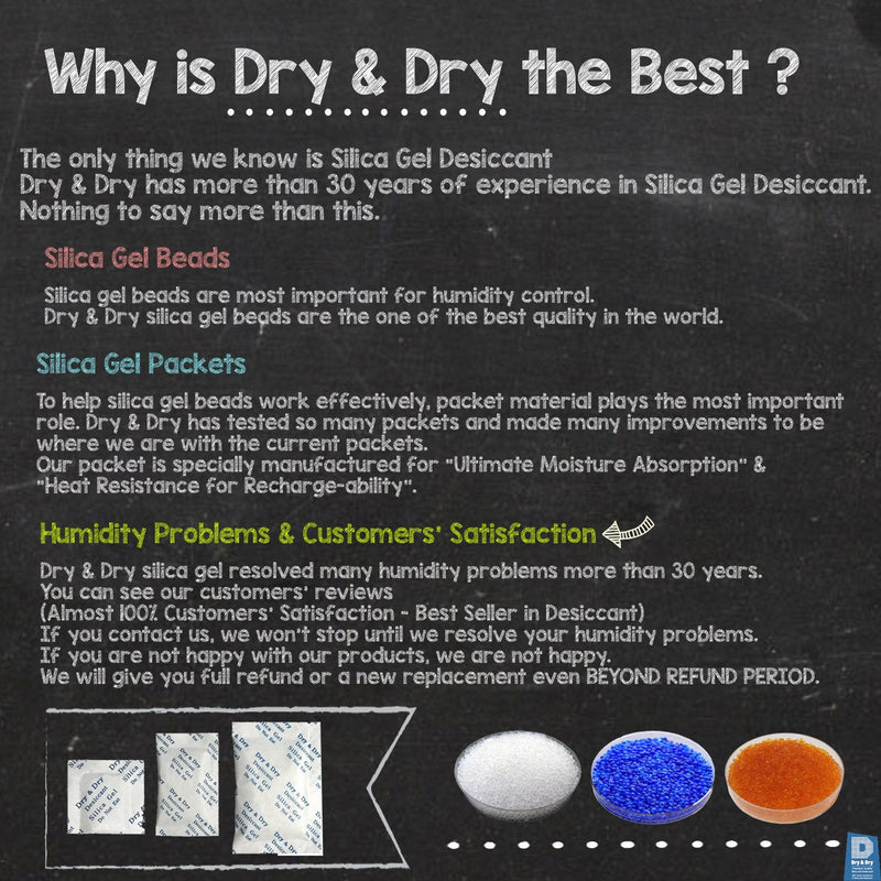 Dry & Dry 5 Gram [50 Packets] Premium Pure and Safe Silica Gel Packets Desiccant Dehumidifiers, Silica Gel Packs - Rechargeable (Food Safe) Moisture Absorbers, Desiccant Packets 50 Pack