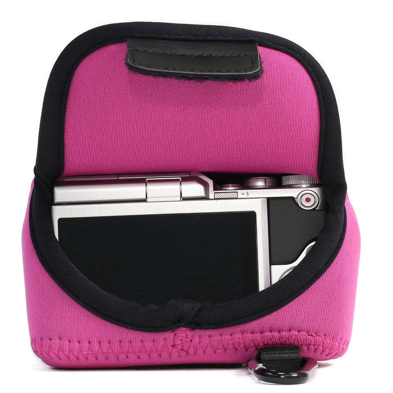 MegaGear ''Ultra Light'' Neoprene Camera Case Bag with Carabiner for Nikon 1 J4, Nikon 1 J5 with 10-30mm (Hot Pink) Hot Pink