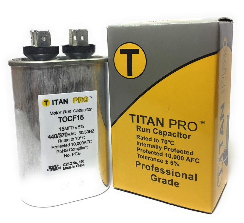 Motor Run Capacitor, 15 MFD, 3-9/16 in. H
