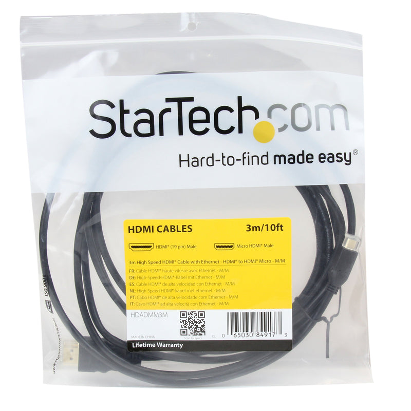 [AUSTRALIA] - StarTech.com 3m High Speed HDMI Cable with Ethernet - HDMI to HDMI Micro - M/M - 3 Meter HDMI (A) to HDMI Micro (D) Cable (HDADMM3M), Black 10 ft / 3m HDMI to Micro HDMI 