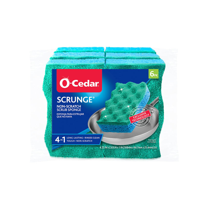 O-Cedar Scrunge Multi-Use (Pack of 6) Non-Scratch, Odor-Resistant All-Purpose Scrubbing Sponge Safely Cleans All Hard Surfaces in Kitchen and Bathroom, 6 Count (Pack of 1), Blue