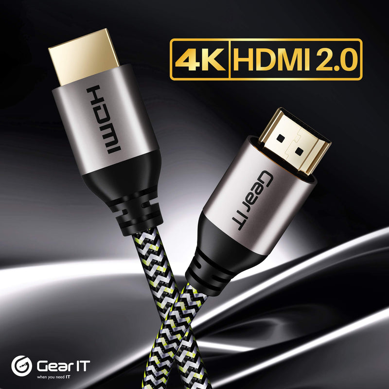 GearIT HDMI Cable (2-Pack / 25ft / 7.6m) High-Speed HDMI 2.0b, 4K 60hz, 3D, ARC, HDCP 2.2, HDR, 18Gbps - Nylon Braided Cord 25 feet / 7.6 meter 2 Pack - Nylon Braided