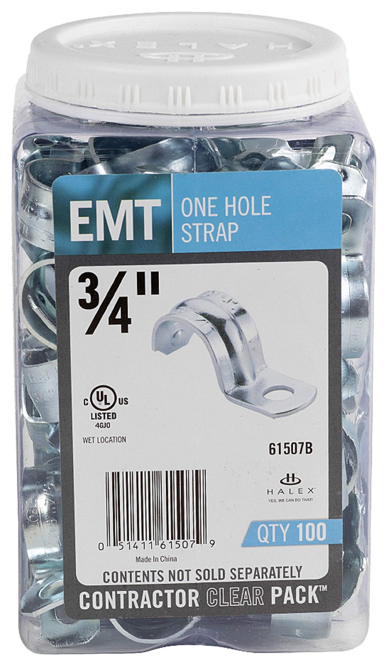 Halex, 3/4 in. Electrical Metallic Tube (EMT) 1-Hole Straps , 61507B, 100 per pack 3/4" in. Trade Size, 100 Per Pack