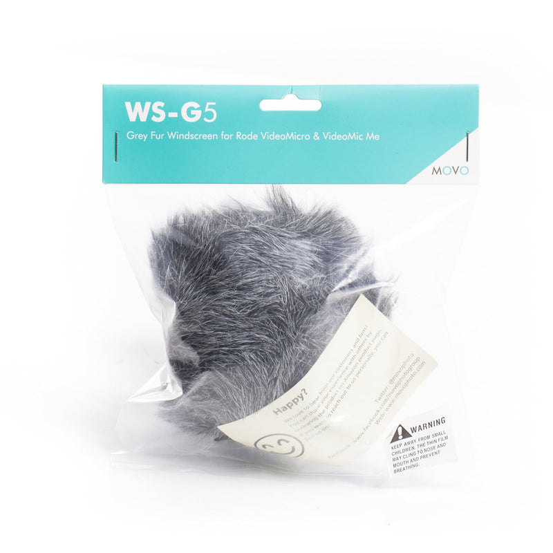 Movo WS-G5 Furry Outdoor Microphone Windscreen Muff Custom Fit for Rode VideoMicro, VideoMic Me, and Movo VXR10 (Dark Gray)