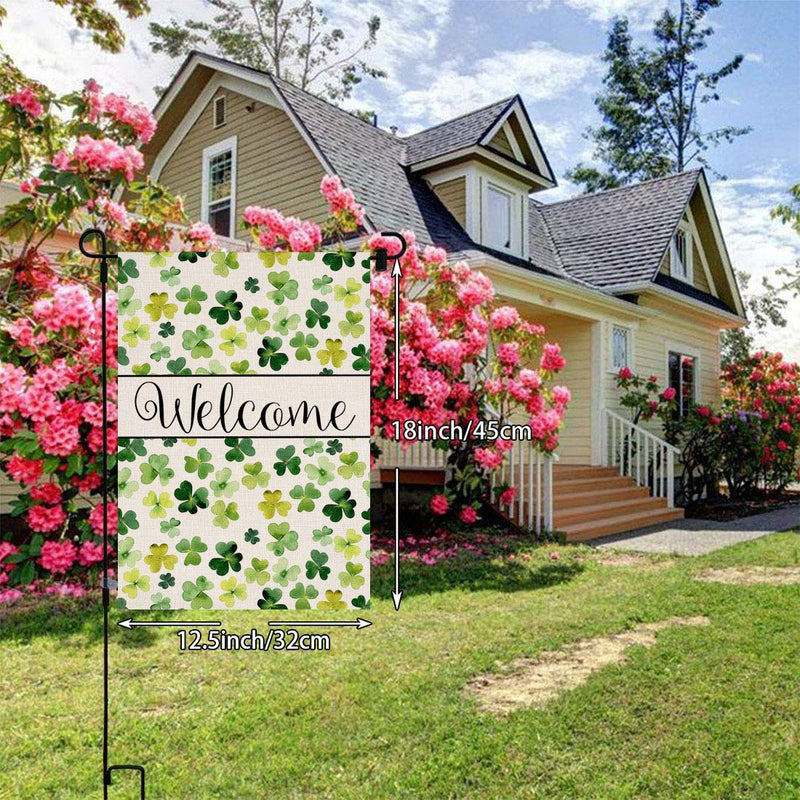Welcome Spring St. Patrick's Day Small Garden Flag Vertical Double Sided Burlap Yard Outdoor Decor 12.5 x 18 Inches 12.5x18 Green
