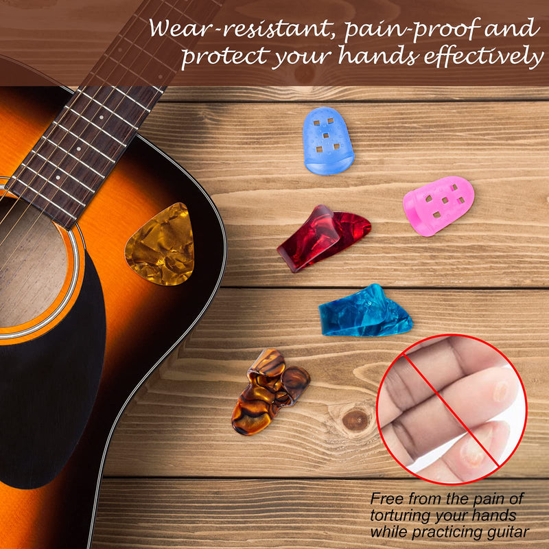 Olycism Guitar Picks Accessories with Pick Holder Varisized Silicone Fingers Picks Protectors & 0.46mm Picks 5 PCS Each & 10 PCS Guitar Thumb Finger Picks for Acoustic Electric Guitar Bass Ukulele