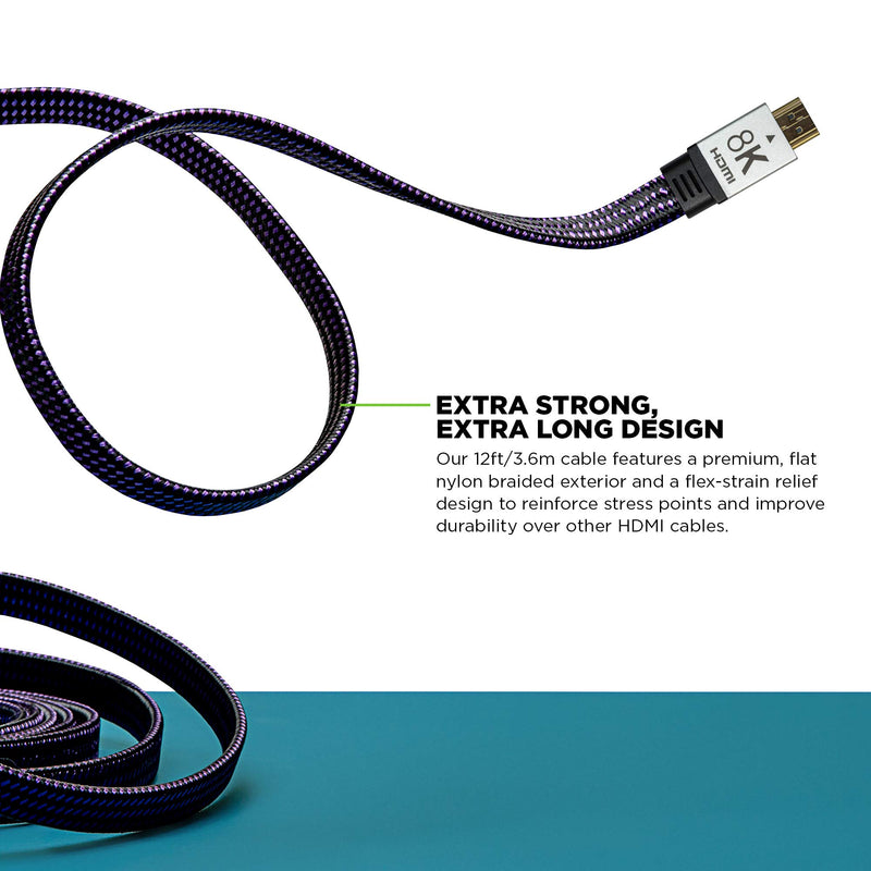 KontrolFreek 12FT (3.6m) HDMI 8K Ultra Gaming Cable Supports Ethernet, 3D, Audio Return Channel (ARC), High Dynamic Range Video and 8K Ultra HD @ 60 FPS- Black and Purple