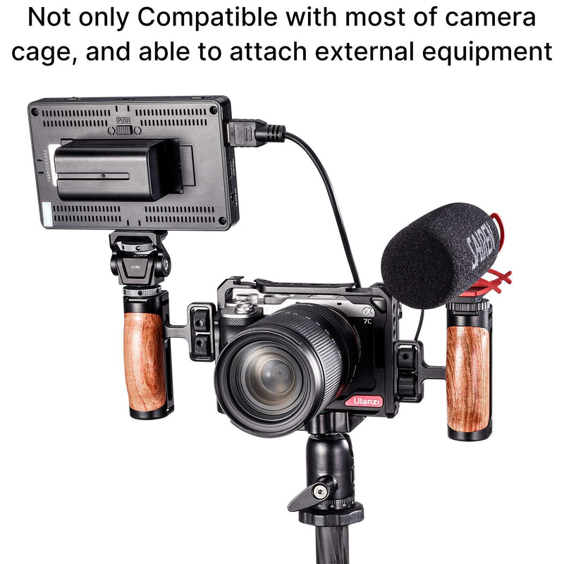R075 Wooden Handle Grip Left Right Compatible for Sony A6400 A6600 A7III A7IV Nikon Canon Panasonic Camera Cage, for iPhone/Smartphone Video Rig Video-graphy Accessories Mobile Filming 1/4" Bracket