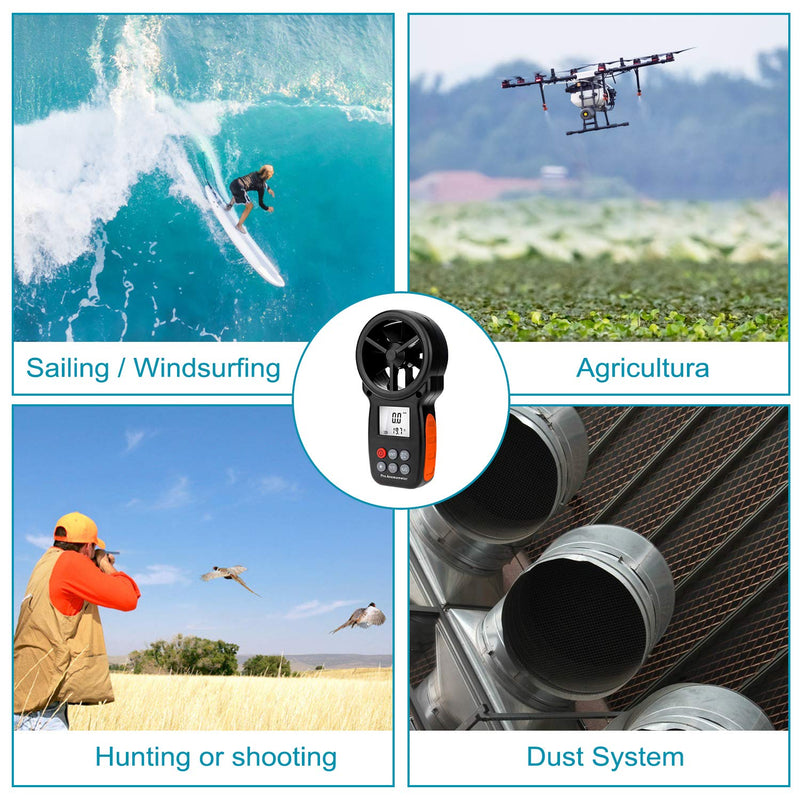 Anemometer Handheld, Portable Anemometer，Velometer, Anemometer for HVAC with Wind Speed, Temperature（℃/℉）and Backlit Air Flow Meter for Shooting, Surfing, HVAC Duct-AP-007