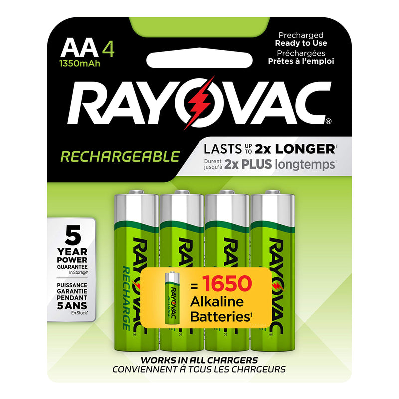 Rayovac Rechargeable AA Batteries, Rechargeable Double A Batteries (4 Count) AA 4 Count