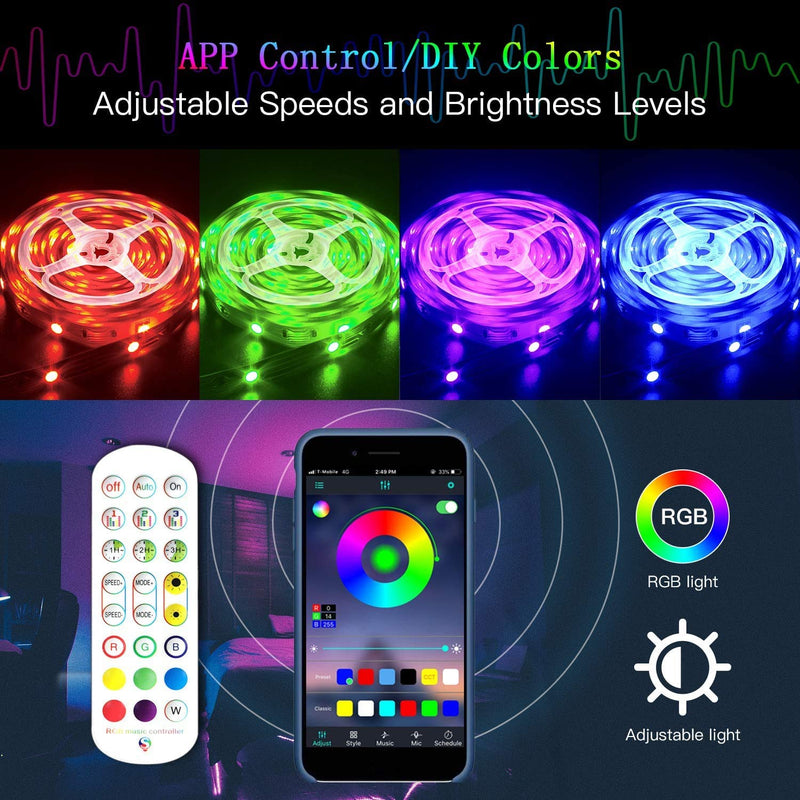[AUSTRALIA] - LED Strip Lights Works with Bluetooth, Remote,16 Million Colors Phone App Controlled Music Light Strip for Home, Kitchen, TV, Party, for iOS and Android (32.8FT) 32.8FT 