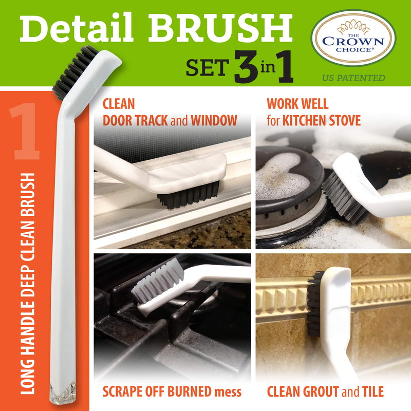 3-in-1 Grout Cleaner Brush Set – Small Cleaning Brush Set for Deep Detail Cleaning – Grout Brush for Shower, Tile Lines Brush – Small Scrub Brushes for Deep Cleaning Crevice, Window Track 3-in-1 Cleaning Brush Set