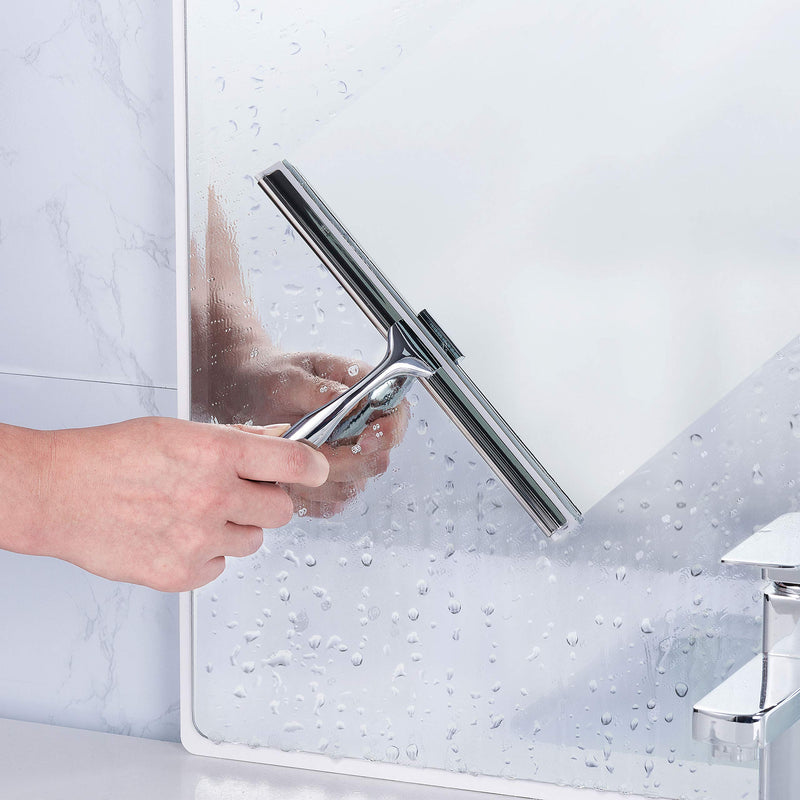 [AUSTRALIA] - Ettori Shower Squeegee Clear Glass Wall Cleaner Stainless Steel with Suction Storage Hook -10'', Chrome 