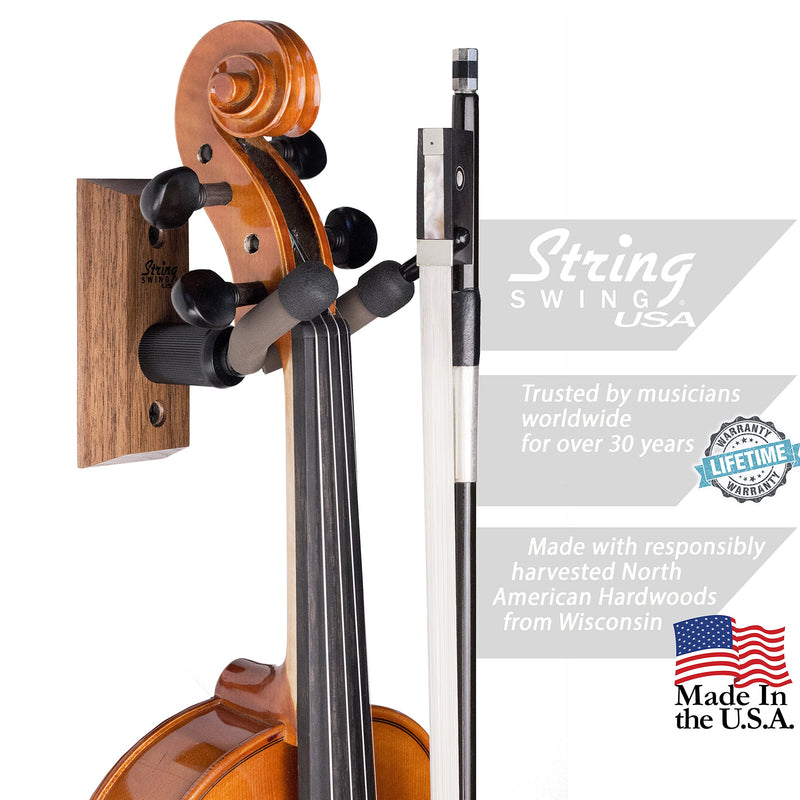 String Swing Violin Hanger Wooden Wall Mount for Home & Studio CC01V-BW3 Hardwood Black Walnut (3 Pack)