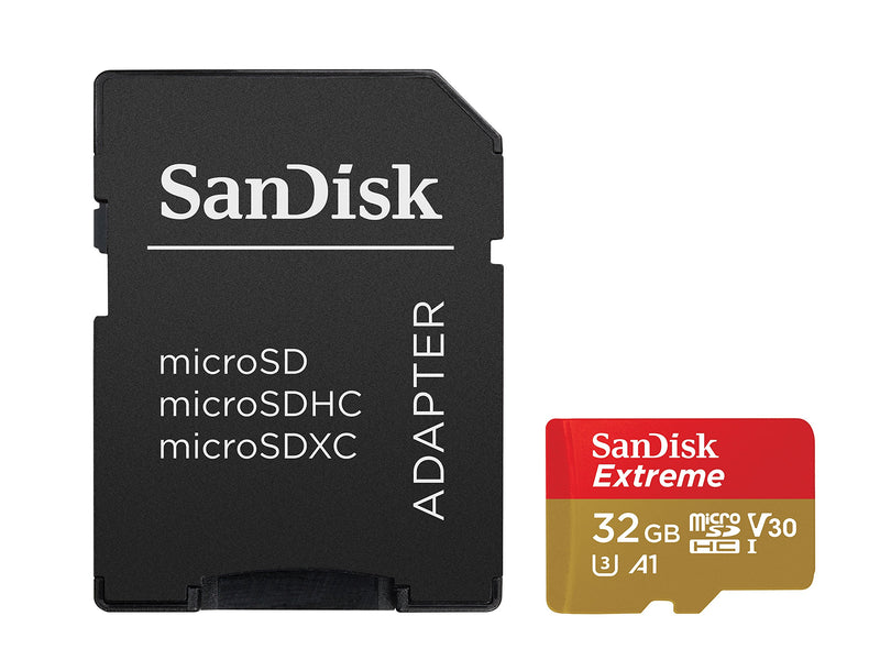 SanDisk 32GB Extreme microSDHC UHS-I Memory Card with Adapter - C10, U3, V30, 4K, A1, Micro SD - SDSQXAF-032G-GN6MA, Red/Gold Card Only