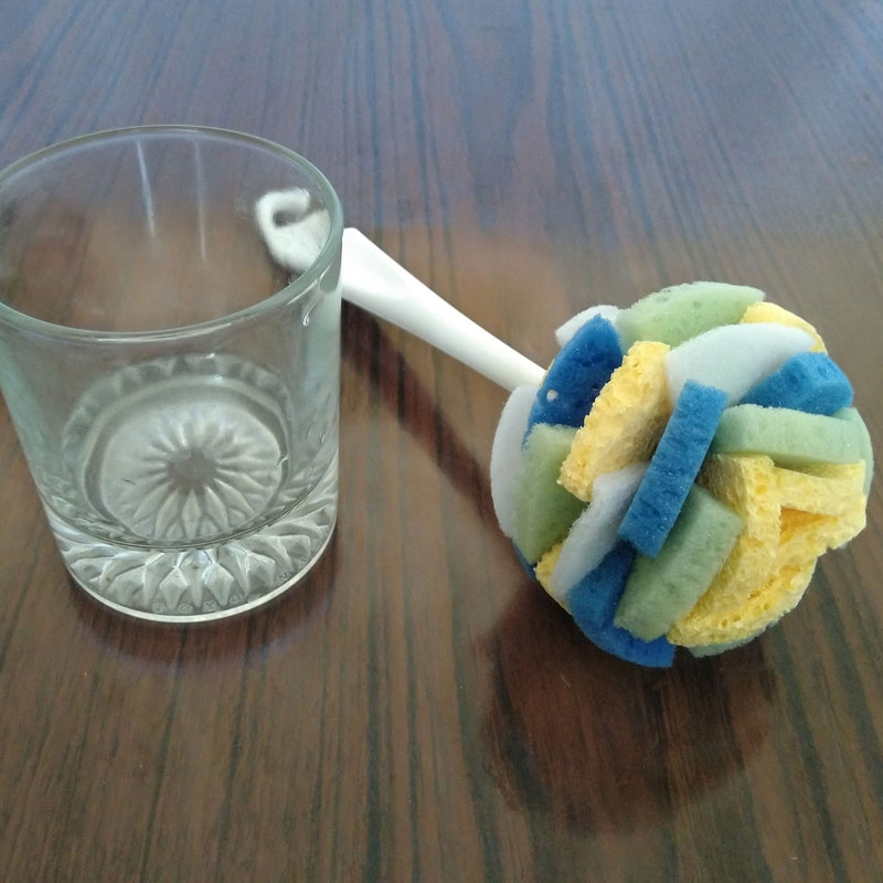 Compac’s Dish SpongeWand Plus Tri Surface Scrubbing Sponge with Cello Foam Scour Sponge Petals Cleans Dishes Glassware 360° Scrubber Pads for ToughtoClean Pots Pans, Multi-Color, (Pack of 6)