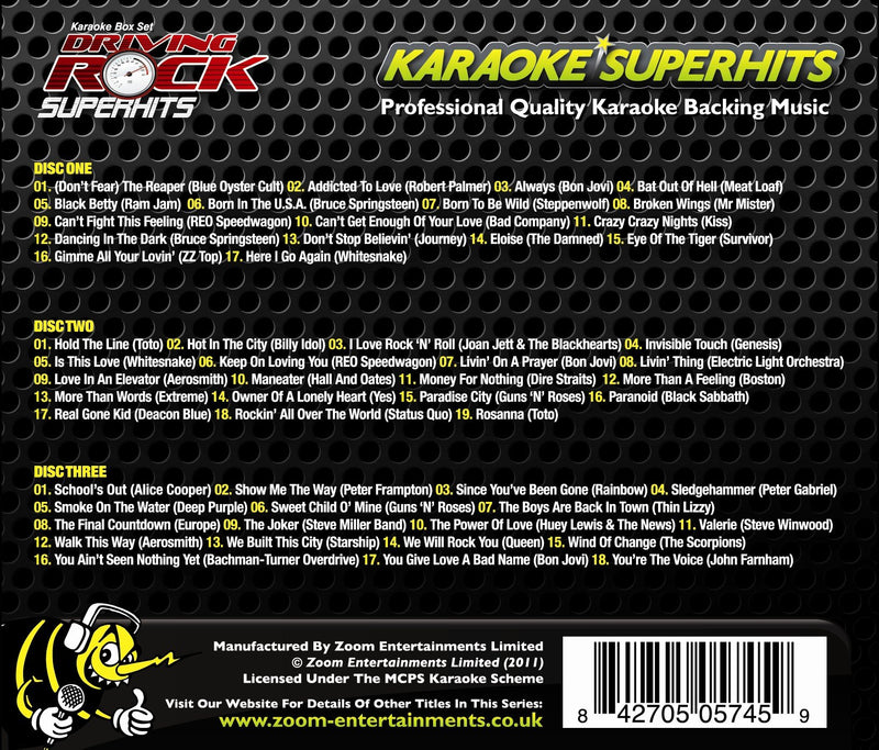 Zoom Karaoke CD+G - Driving Rock Superhits - Triple CD+G Karaoke Pack