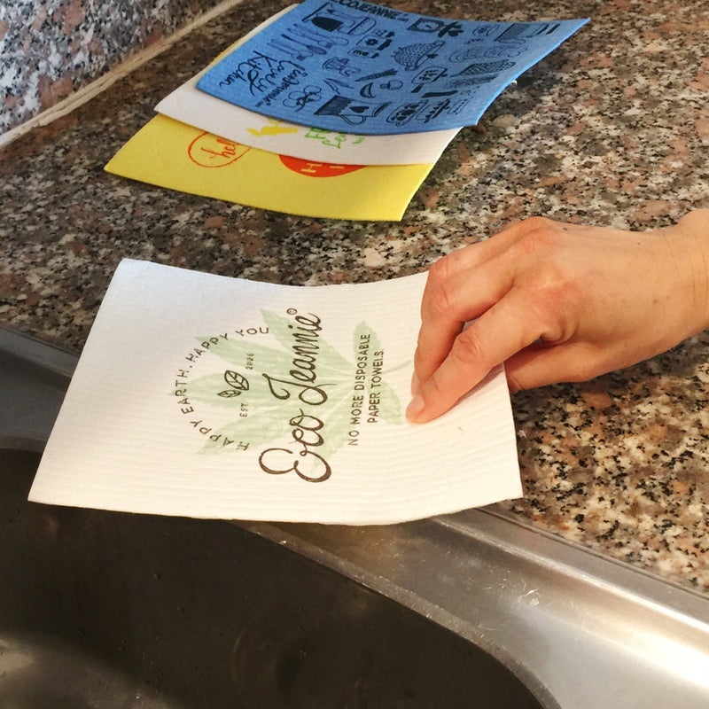 (20 Pack) EcoJeannie Eco-Friendly Reusable German Cleaning Cloth 100% Biodegradable Cellulose Sponge Cloths, Kitchen Cloths, GMO-Free- Made in Germany Packaged in P.R.C. 20