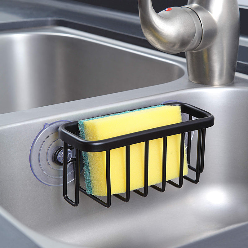 SunnyPoint NeverRust Kitchen Sink Suction Holder for Sponges, Scrubbers, Soap, Kitchen, Bathroom, 6" x 2.5" x 2.75", Aluminum (BLACK, 1) Black