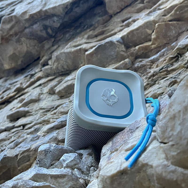 Skullcandy Terrain Mini Wireless Bluetooth Speaker - IPX7 Waterproof Portable Speaker with Dual Custom Passive Radiators, 14 Hour Battery, Nylon Wrist Wrap, & True Wireless Stereo (Light Grey) Light Grey