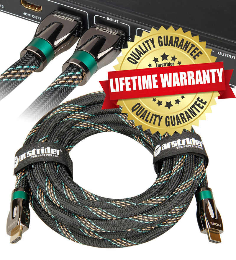 4K HDMI Cable/HDMI Cord 15ft - Ultra HD 4K Ready HDMI 2.0 (4K@60Hz 4:4:4) - High Speed 18Gbps - 26AWG Braided Cord-Ethernet /3D / HDR/ARC/CEC/HDCP 2.2 / CL3 by Farstrider 15 Feet Green