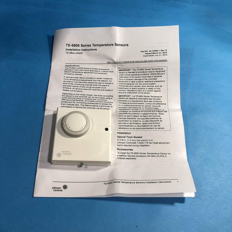 Johnson Controls TE-68NP-1N00S Temperature Sensor, Ni1000 Element, Yes Override, Modular Jack Connection