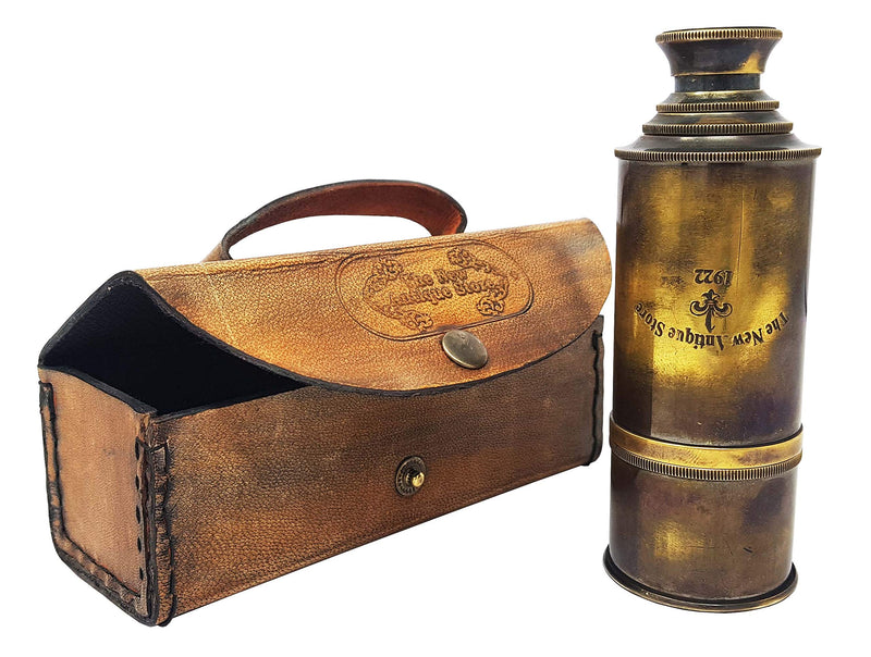 Brass Nautical - Premium Quality Brass Captain's Telescope with Glass Optics and High Magnification. A Vintage Replica in Leather Case 16"