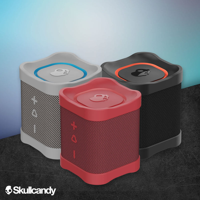 Skullcandy Terrain Mini Wireless Bluetooth Speaker - IPX7 Waterproof Portable Speaker with Dual Custom Passive Radiators, 14 Hour Battery, Nylon Wrist Wrap, & True Wireless Stereo (Red) Red